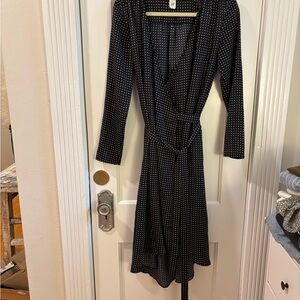 GAP Long Sleeve Wrap Dress in Black with White Dots